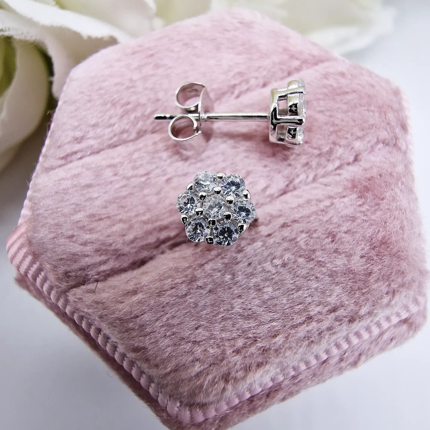 925 Sterling Silver Cubic Zirconia Flower Cluster Studs