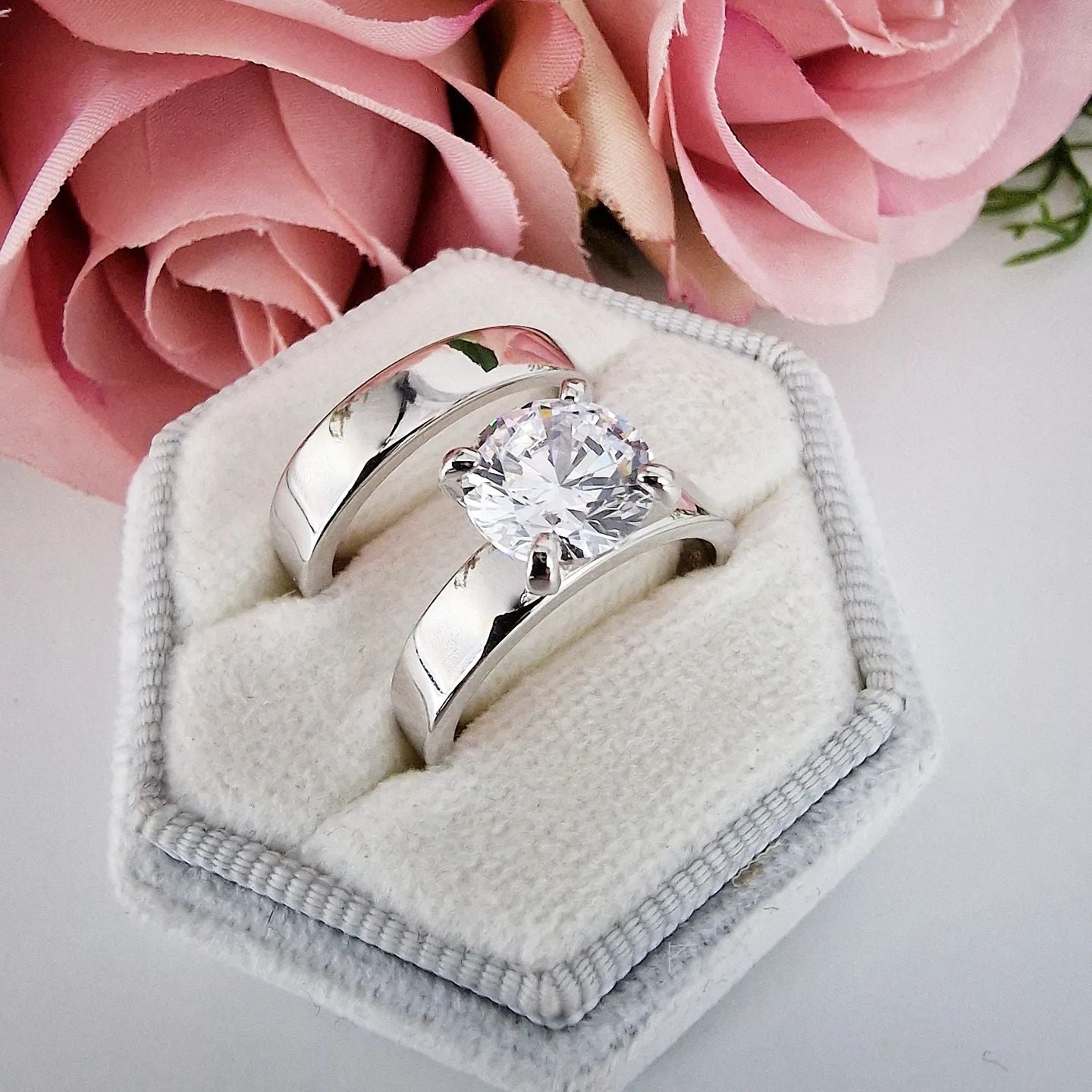 925 Sterling Silver Bridal Set Cz Rings 