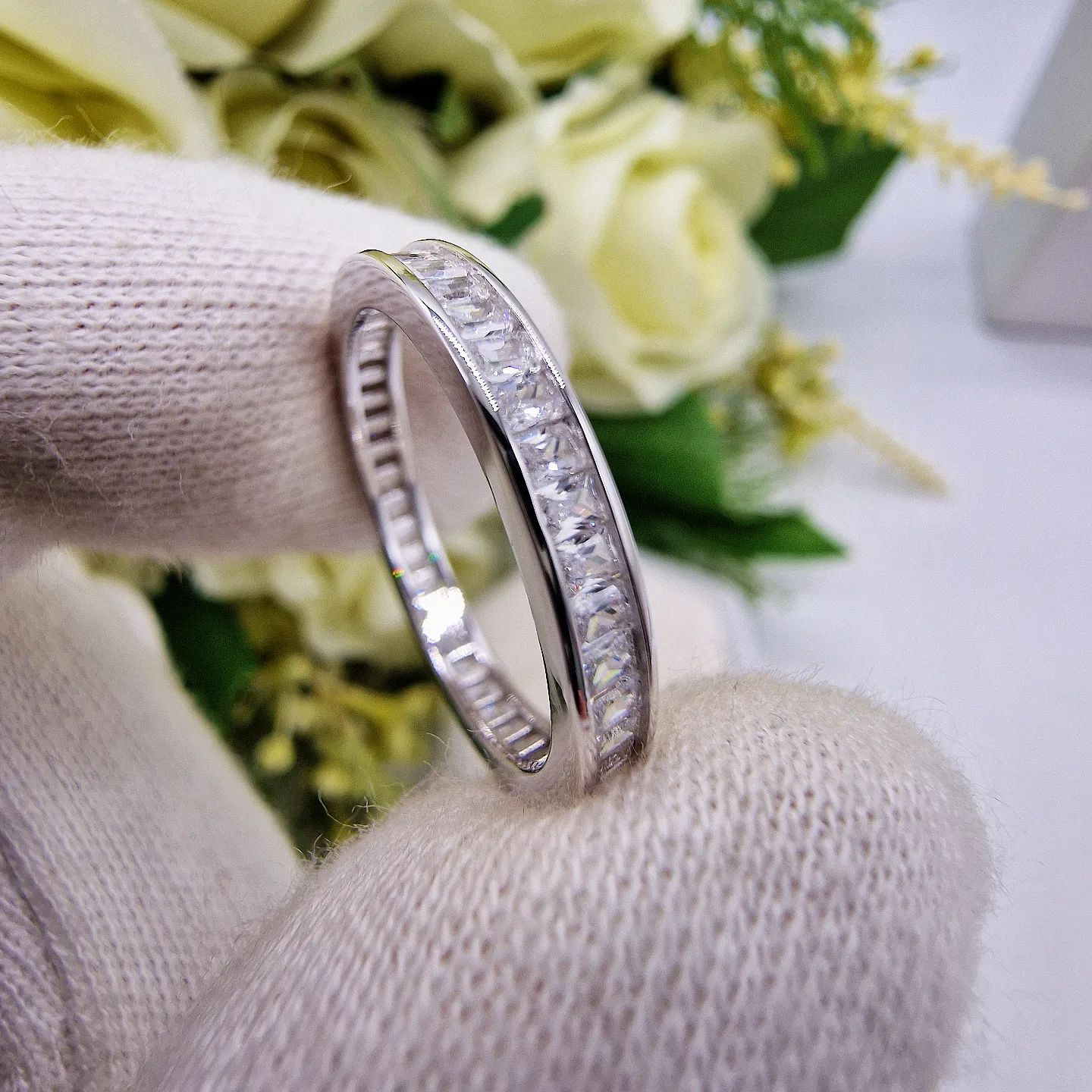 925 Sterling Silver Princess Cut Cz Full Eternity Ring