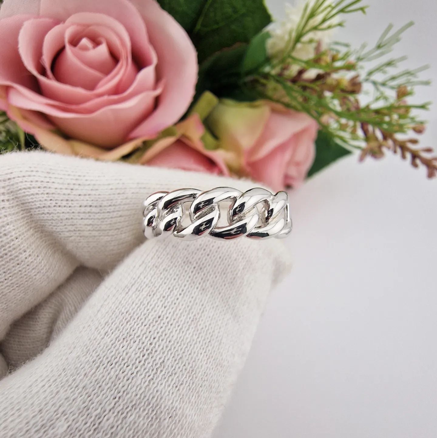 925 Sterling Silver Curb Link Chain Ring