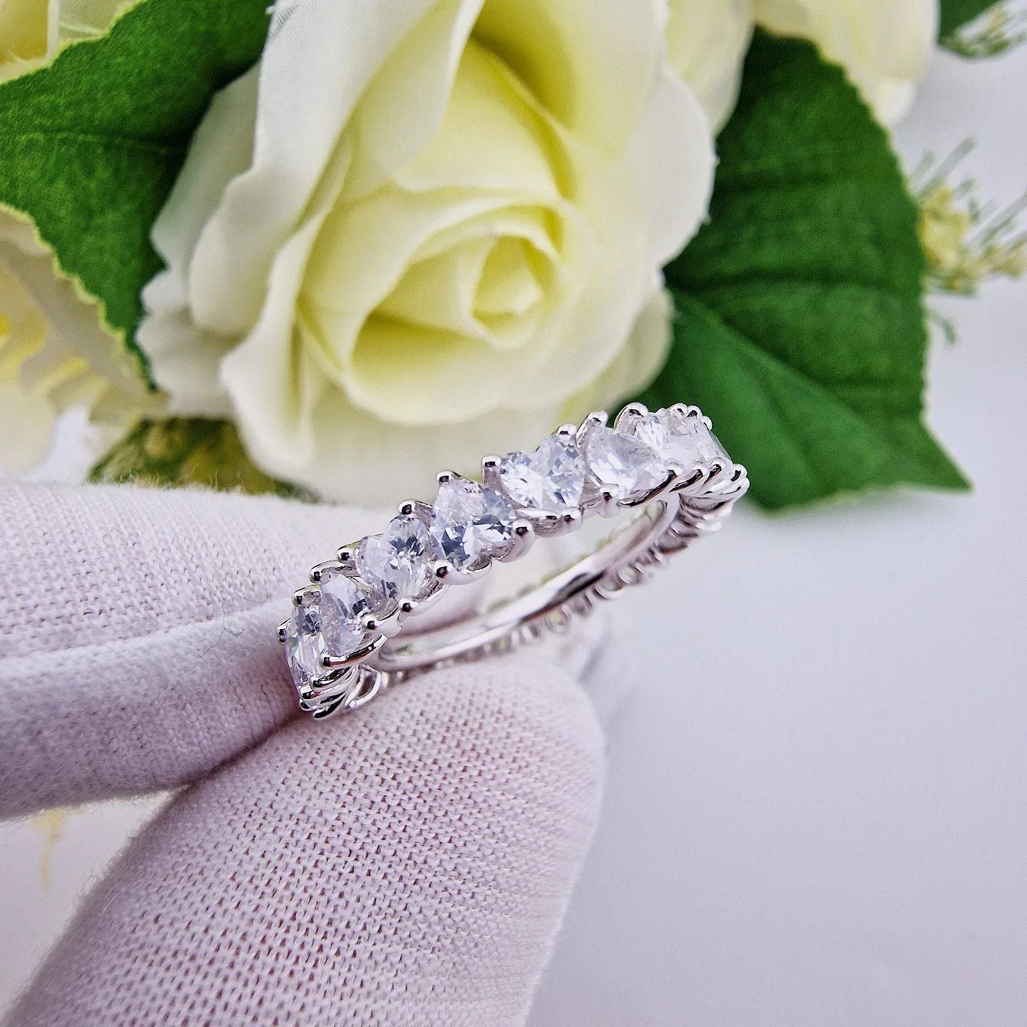 925 Sterling Silver Heart Cubic Zirconia Full Eternity Ring