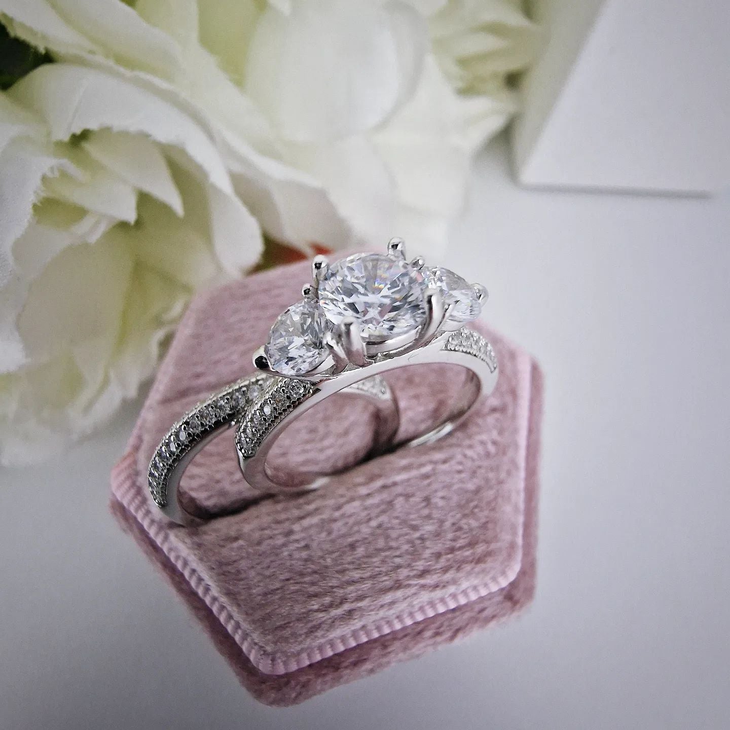 925 Sterling Silver Cz Trilogy Ring Set