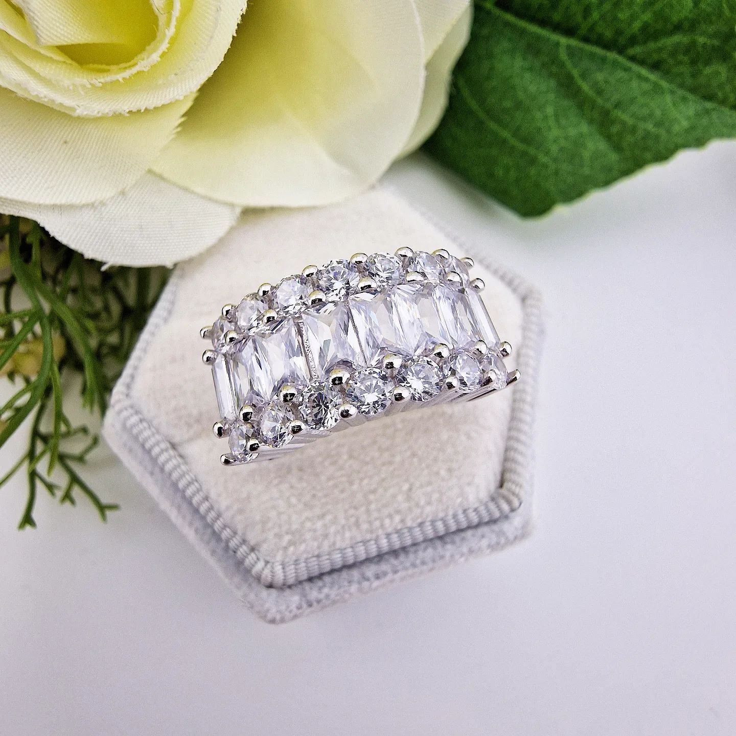 925 Sterling Silver Fancy Cz Half Eternity Ring