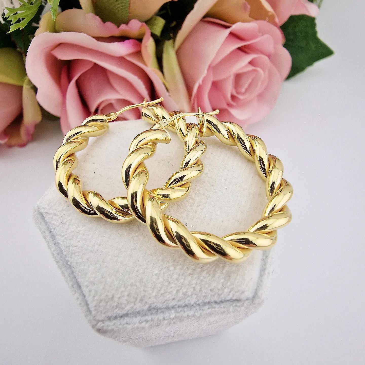 9ct Yellow Gold 30mm Big Twist Hollow Hoops