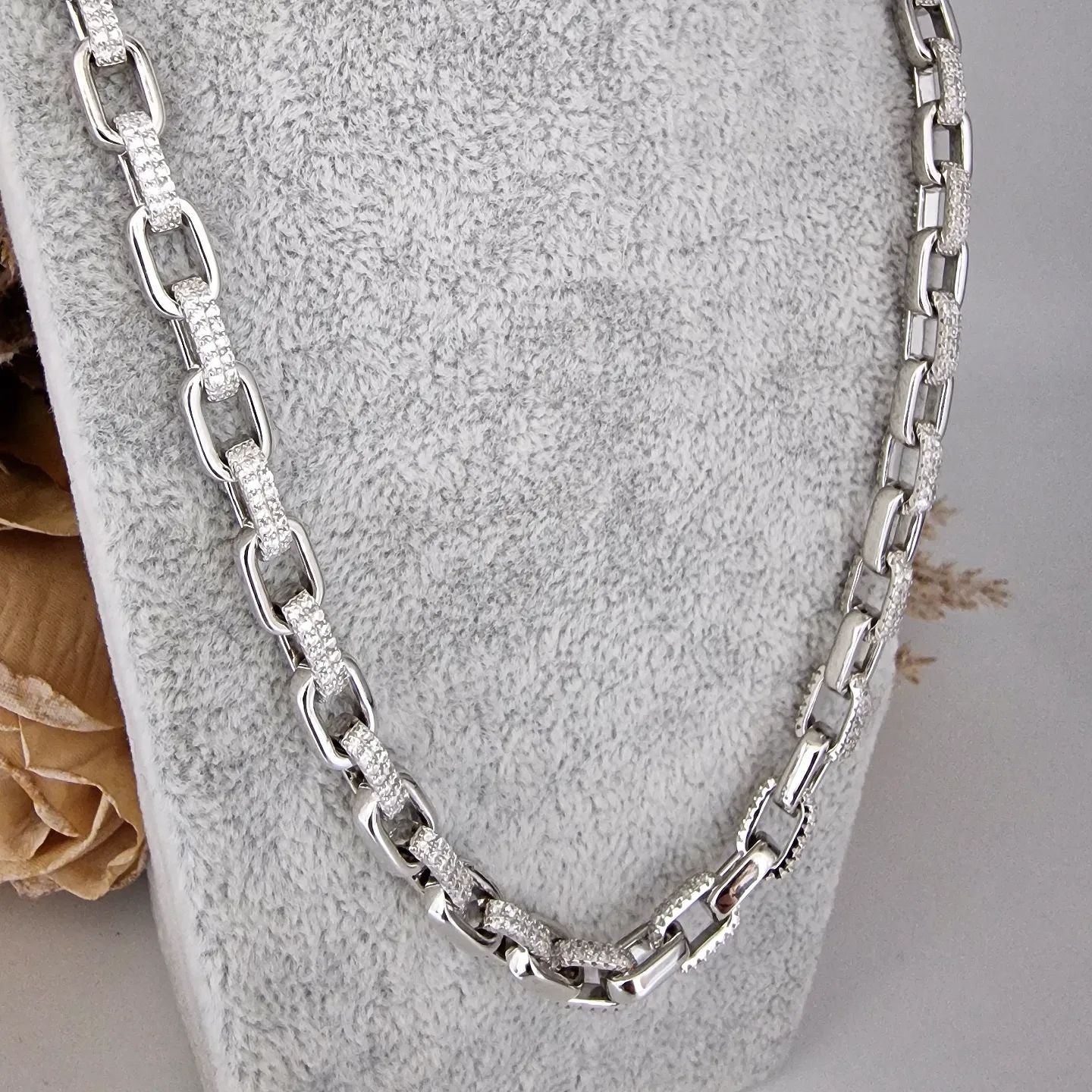 925 Sterling Silver Cubic Zirconia Belcher Chain