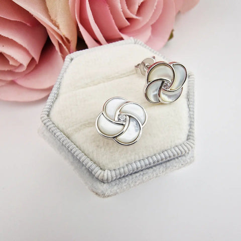 925 Sterling Silver White Shell Swirl Stud Earrings