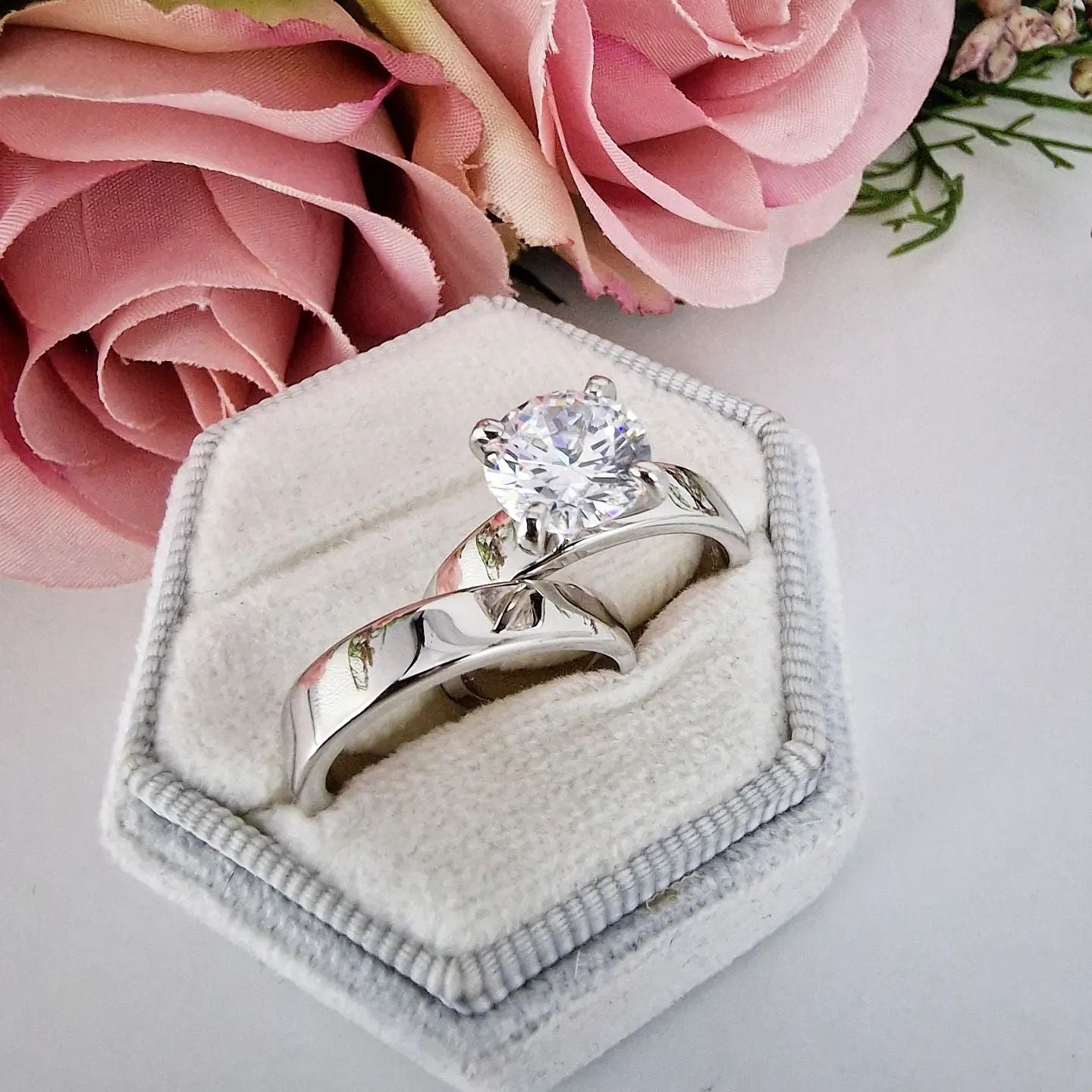 925 Sterling Silver Bridal Set Cz Rings 