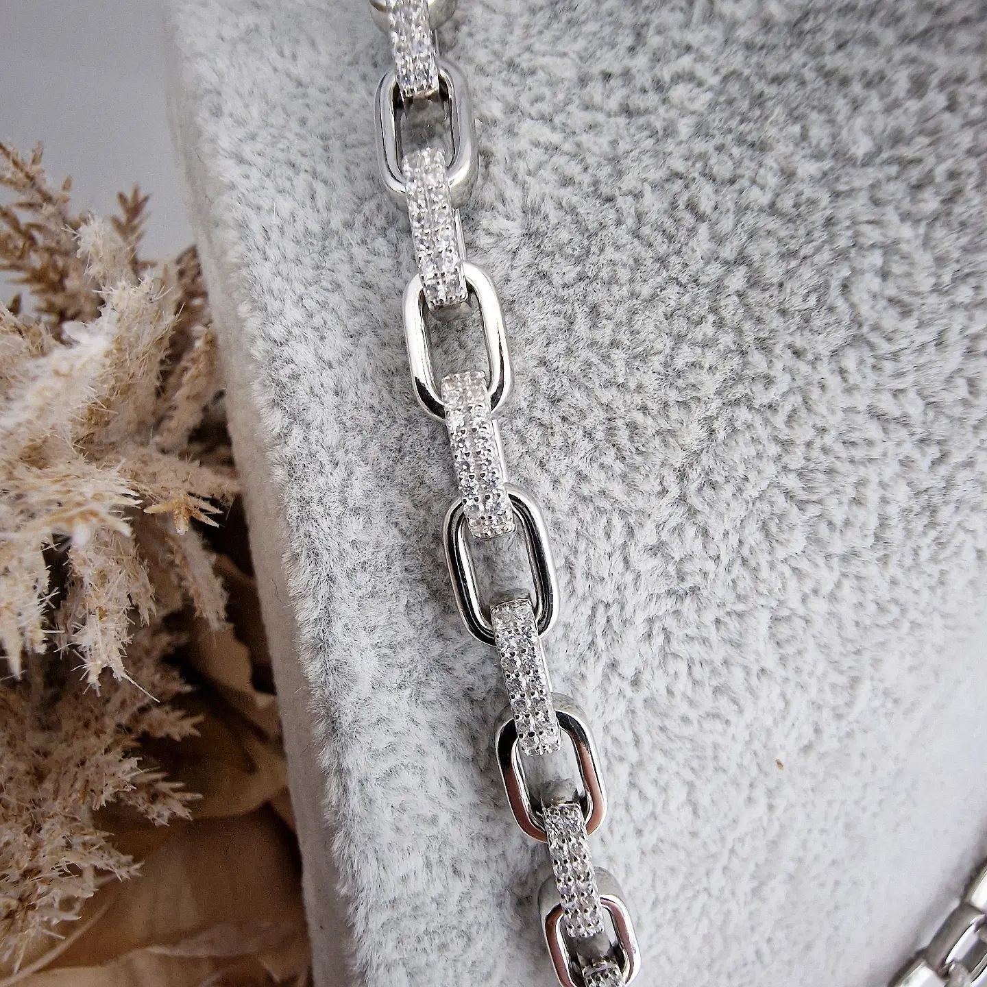 925 Sterling Silver Cubic Zirconia Belcher Chain