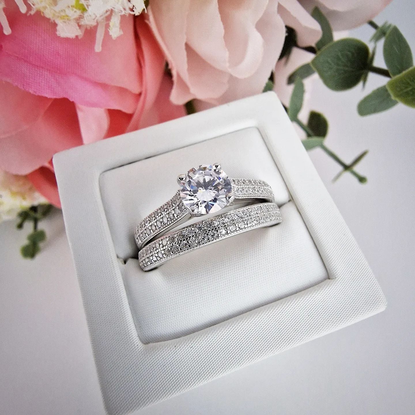 925 Sterling Silver Bridal Half Eternity with Cz in the Centre Rings