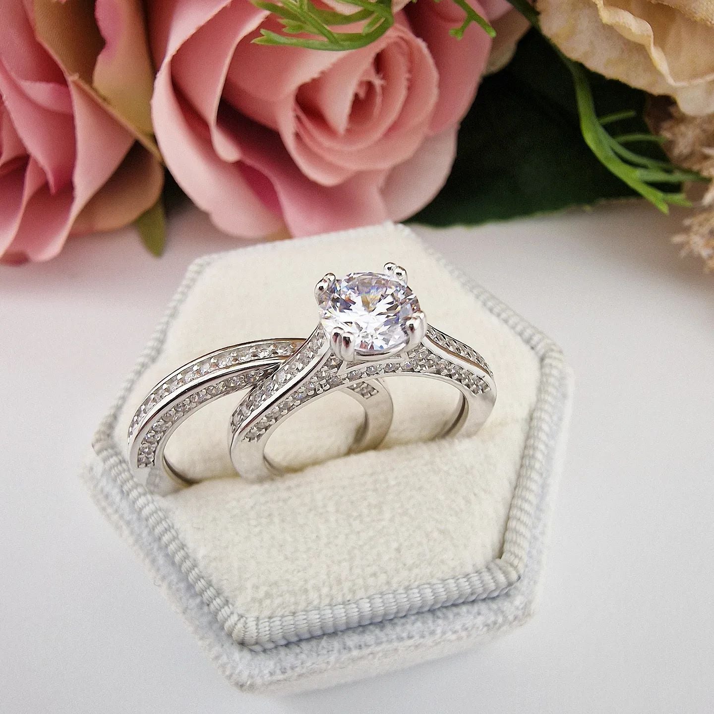 925 Sterling Silver Channel Set Cz Ladies Ring Set