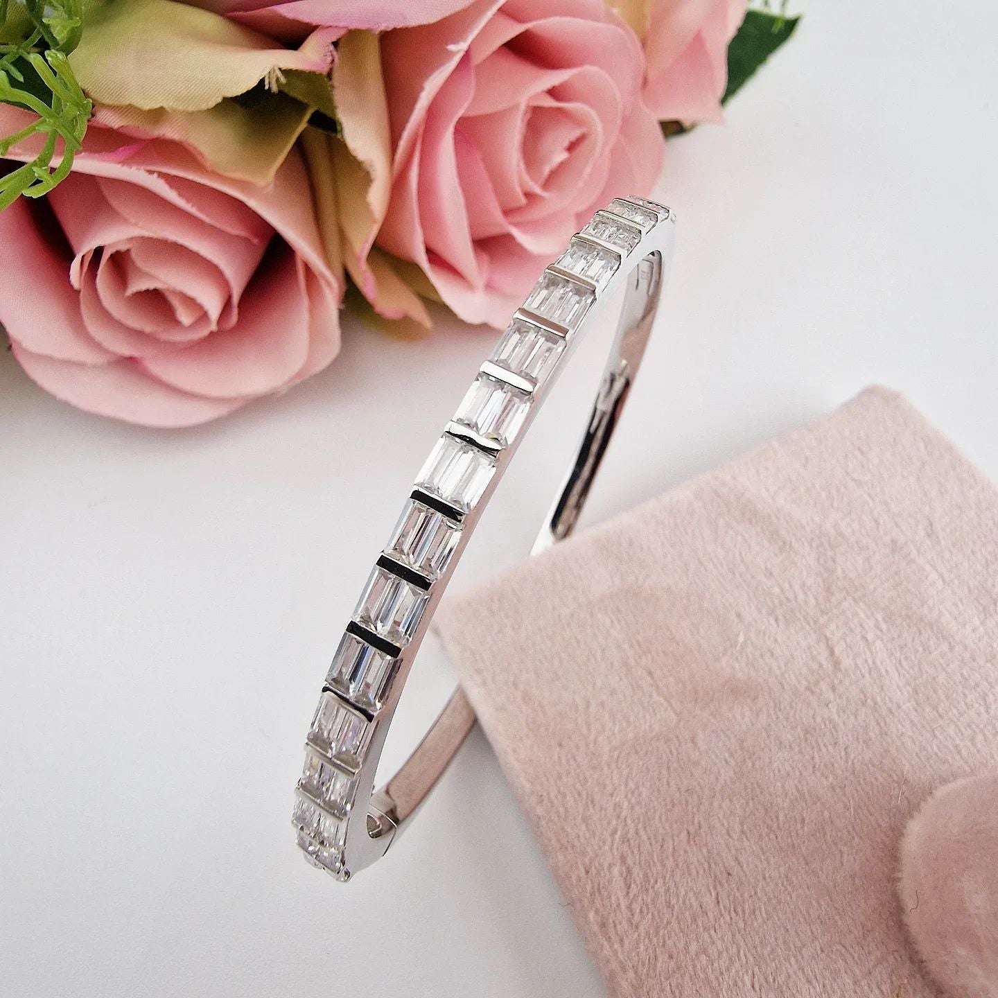 925 Sterling Silver Baguette & Cubic Zirconia Bangle