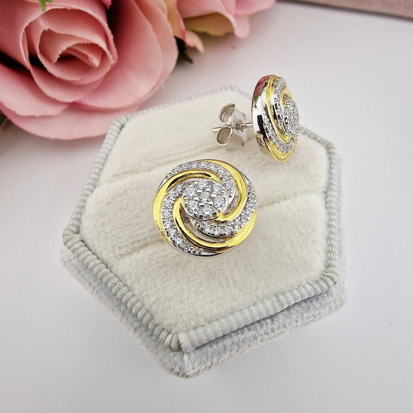 925 Sterling Silver & Yellow Gold Plated Swirl Stud