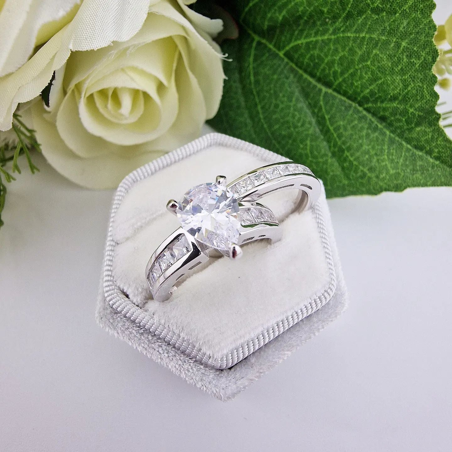 925 Sterling Silver Bridal Set, Pear Cz Centre Rings