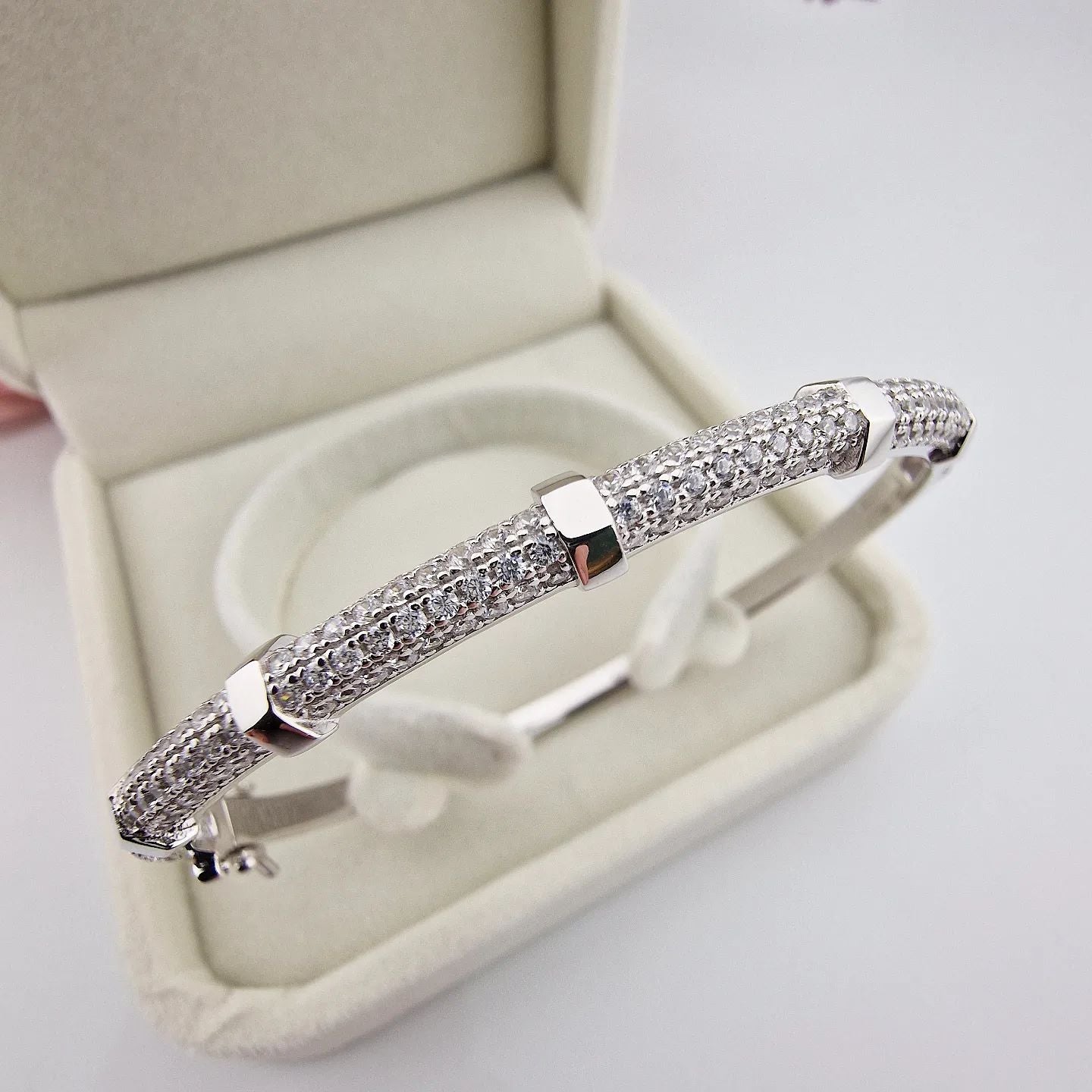 925 Sterling Silver Cubic Zirconia Bangle With Hex Nuts