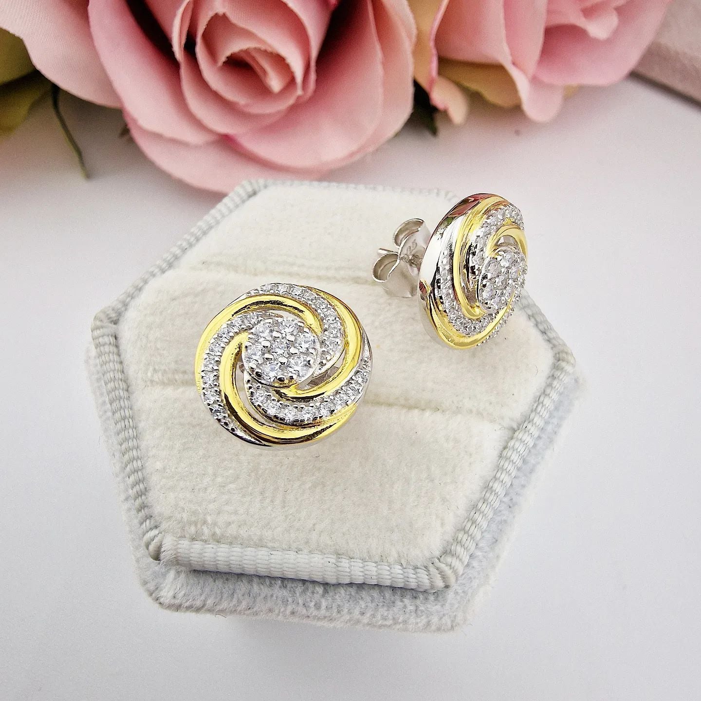 925 Sterling Silver & Yellow Gold Plated Swirl Stud