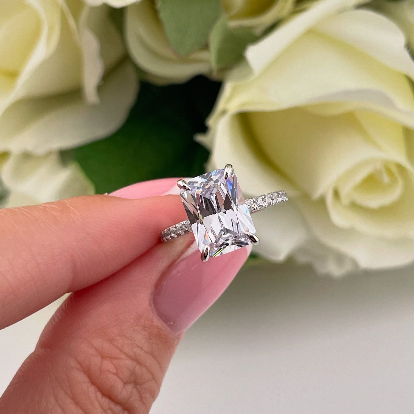 925 Sterling Silver Large Emerald Cut Cz Dress Ring