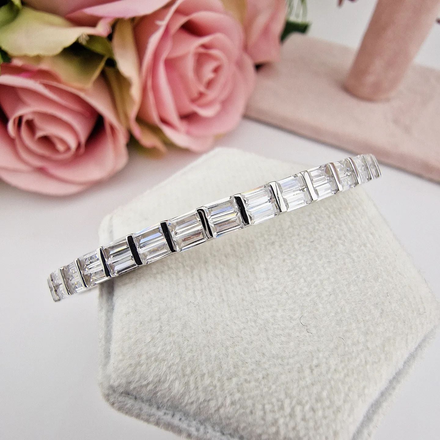 925 Sterling Silver Baguette & Cubic Zirconia Bangle