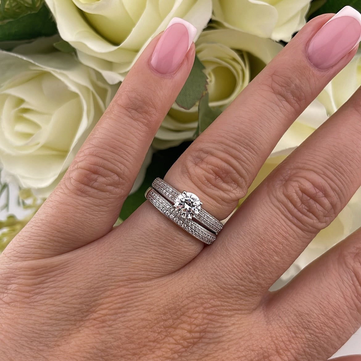 925 Sterling Silver Bridal Half Eternity with Cz in the Centre Rings