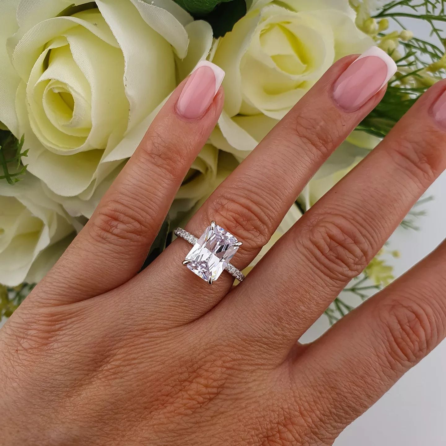 925 Sterling Silver Large Emerald Cut Cz Dress Ring