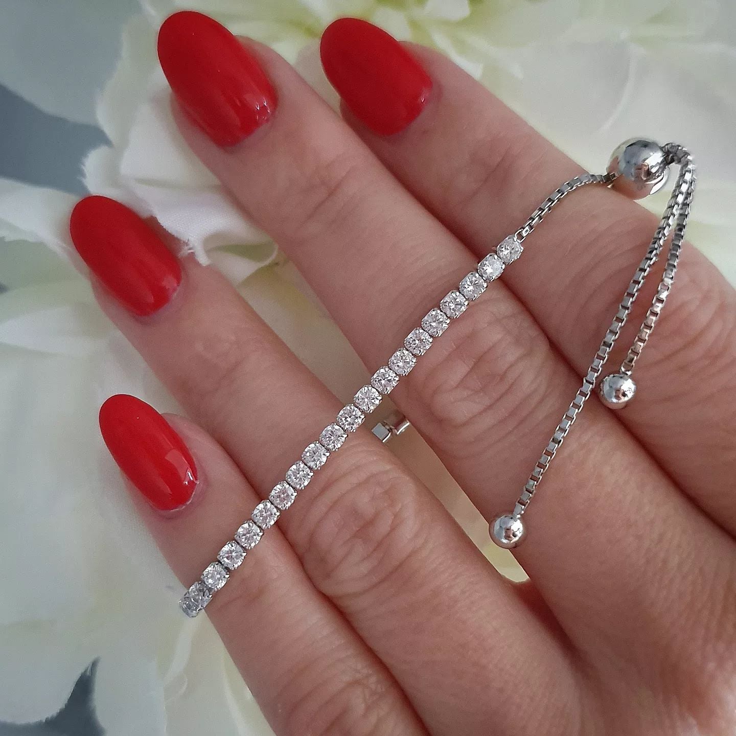 925 Sterling Silver Round Cz Friendship Bracelet