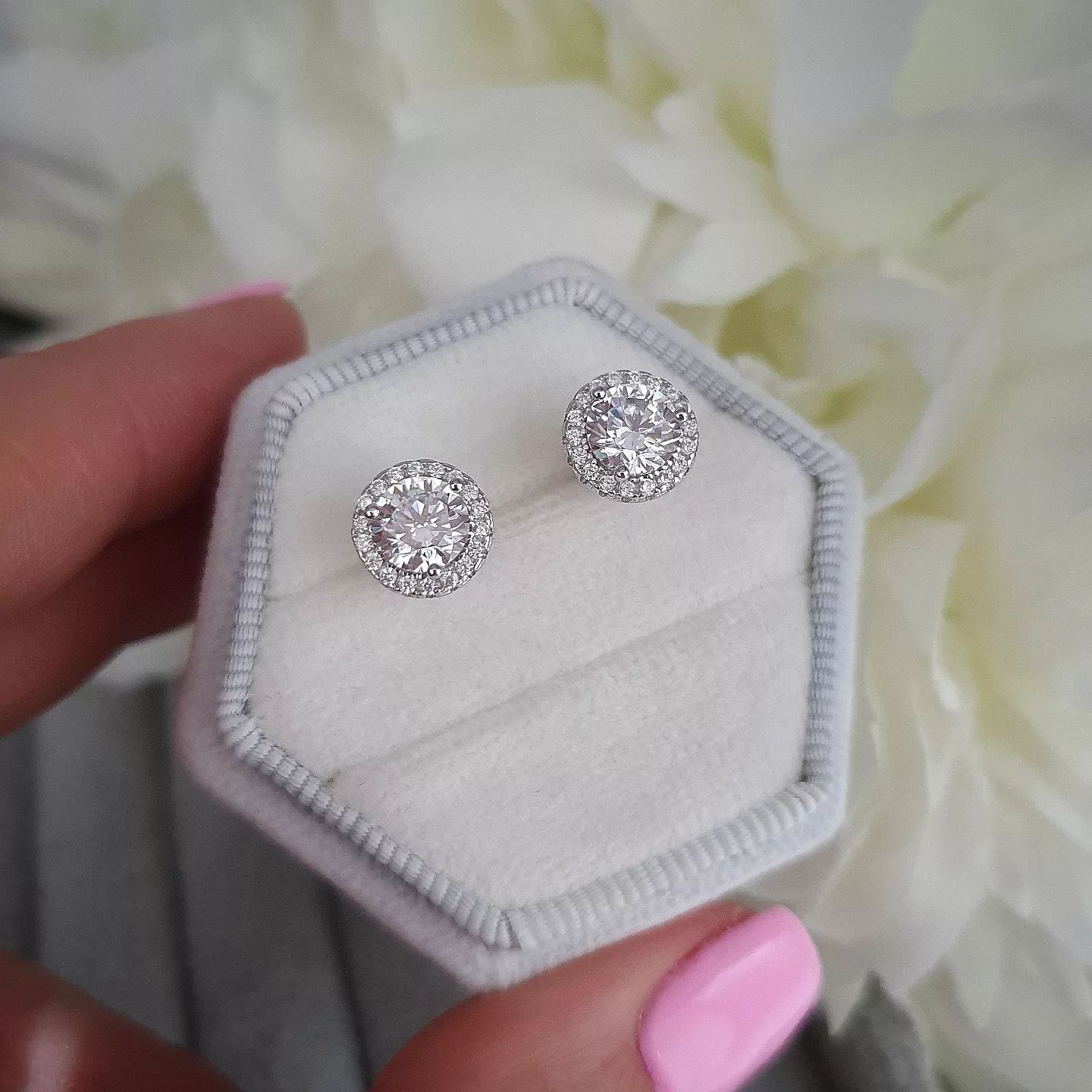 925 Sterling Silver 6mm Round Brilliant Cz Halo Stud Earrings