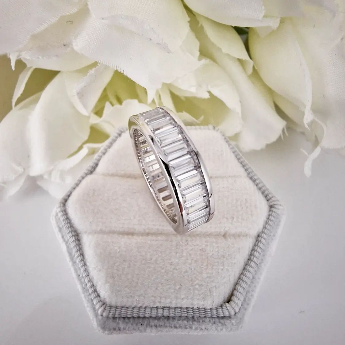 925 Sterling Silver Full Eternity Baguette Channel Set Cz Ring