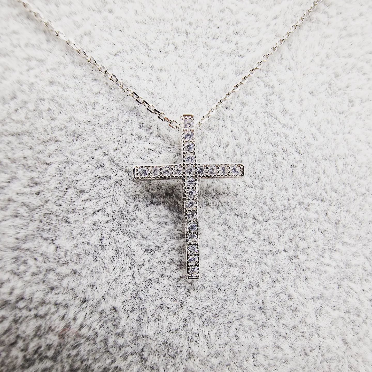 925 Sterling Silver Micro Pave CZ Cross with 18" Chain