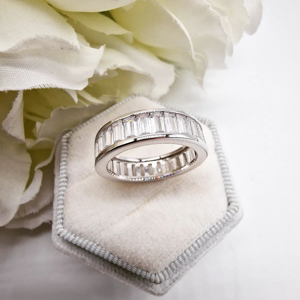 925 Sterling Silver Full Eternity Baguette Channel Set Cz Ring