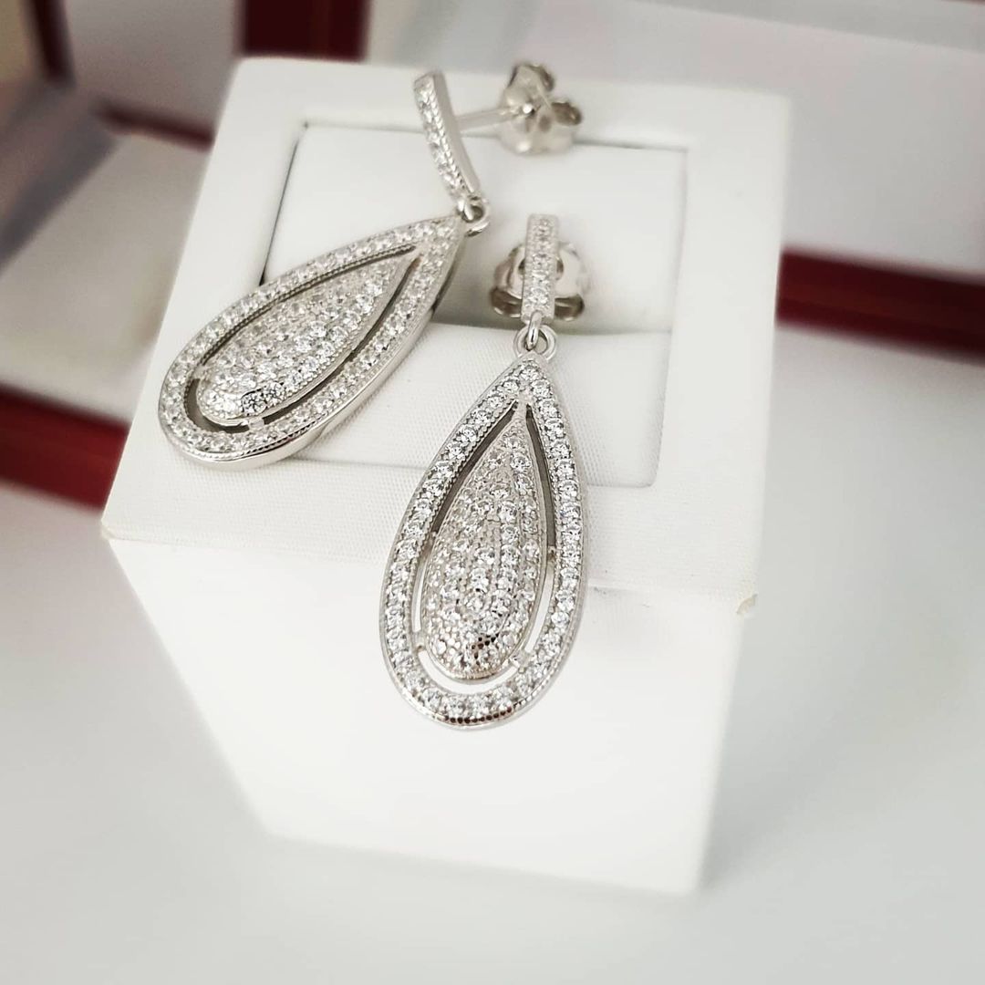 925 SterlingSilver Pear Shape Fancy Drop Earrings