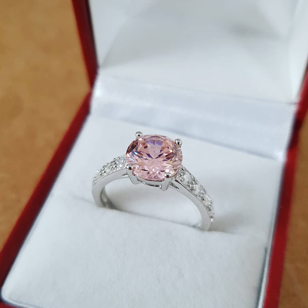 925 Sterling Silver Claw Set Pink Cz Solitaire Ring