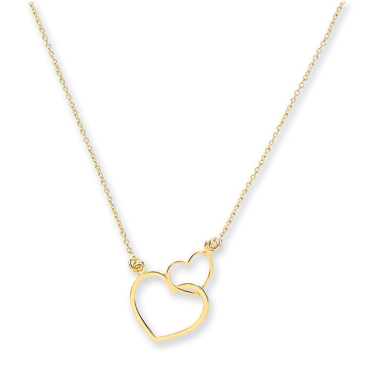 9ct Yellow Gold  Rolo Chain, Two Hearts, Adjustable from 18" to 16"/14"