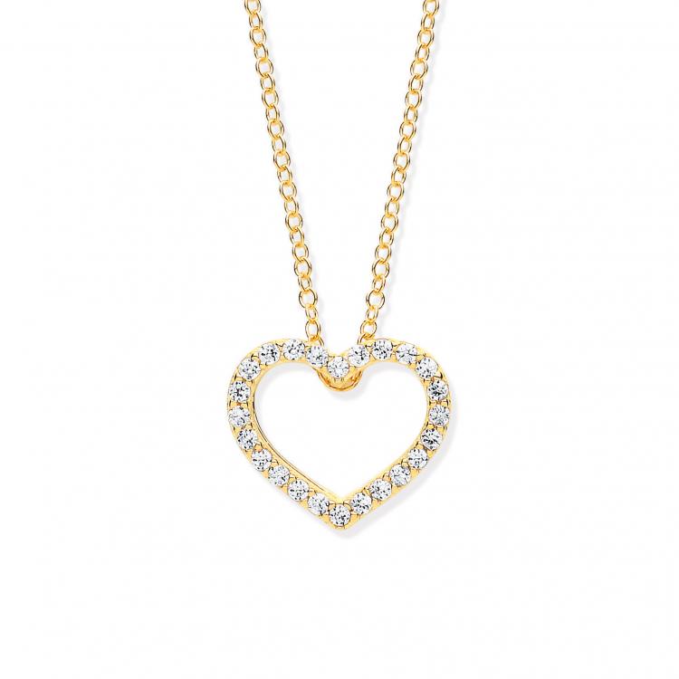 9ct Yellow Gold Cubic Zirconia Heart Pendant on 18" Chain