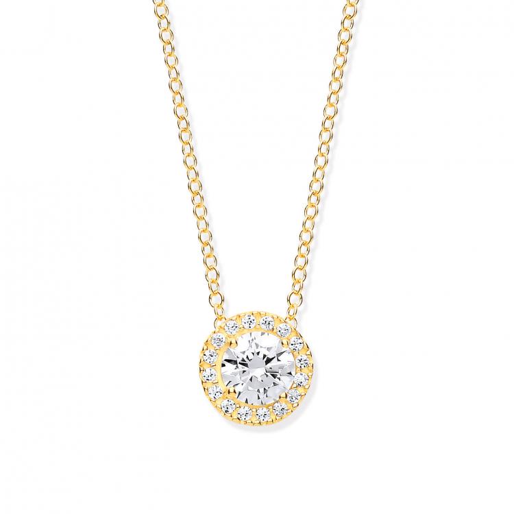 9ct Yellow Gold Round Cubic Zirconia Pendant on 18" Chain