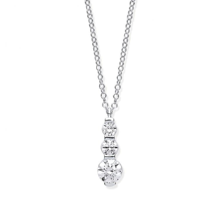 9ct White Gold Graduated Cubic Zirconia Drop Pendant on 18" Chain