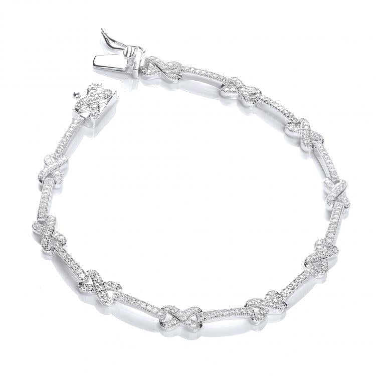 925 Sterling Silver Micro Pave' Kisses 200 Cz Bracelet