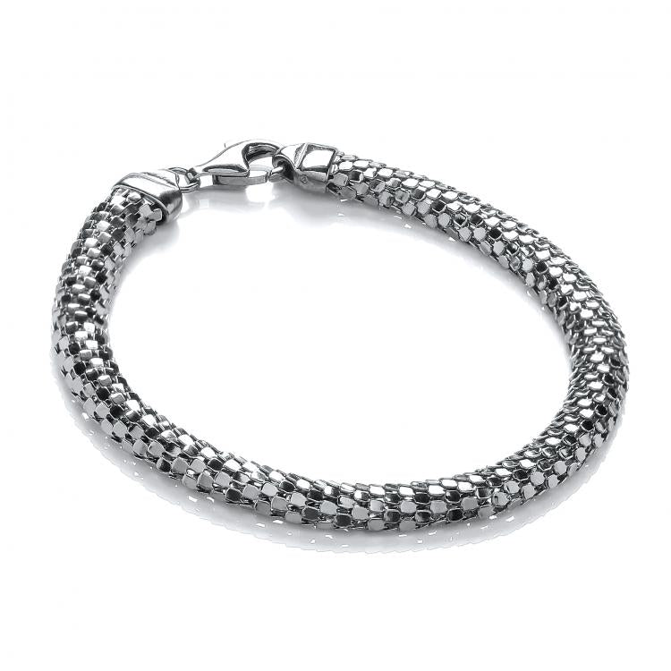 J-JAZ 925 Sterling Silver D-Shape Ruthenium Colour Mesh Bracelet