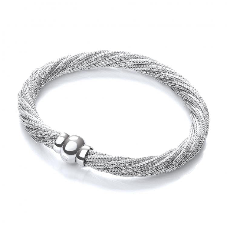 925 Sterling Silver Twist Rhodium Plated Mesh Bracelet J-Jaz