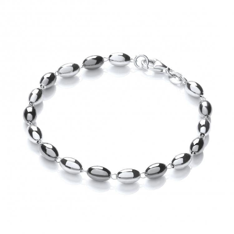 925 Sterling Silver & Ruthenium Oval Bead Bracelet