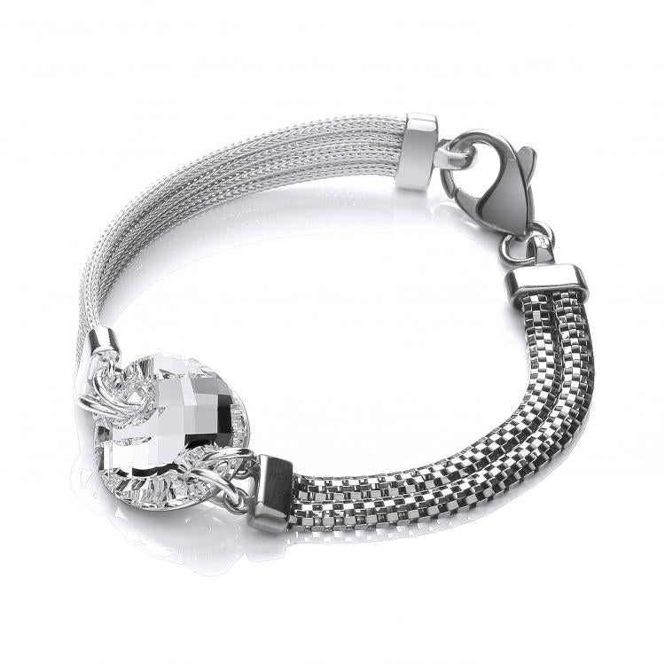 J-JAZ 925 Sterling Silver Ruthenium & Silver Mesh Bracelet Circle Design