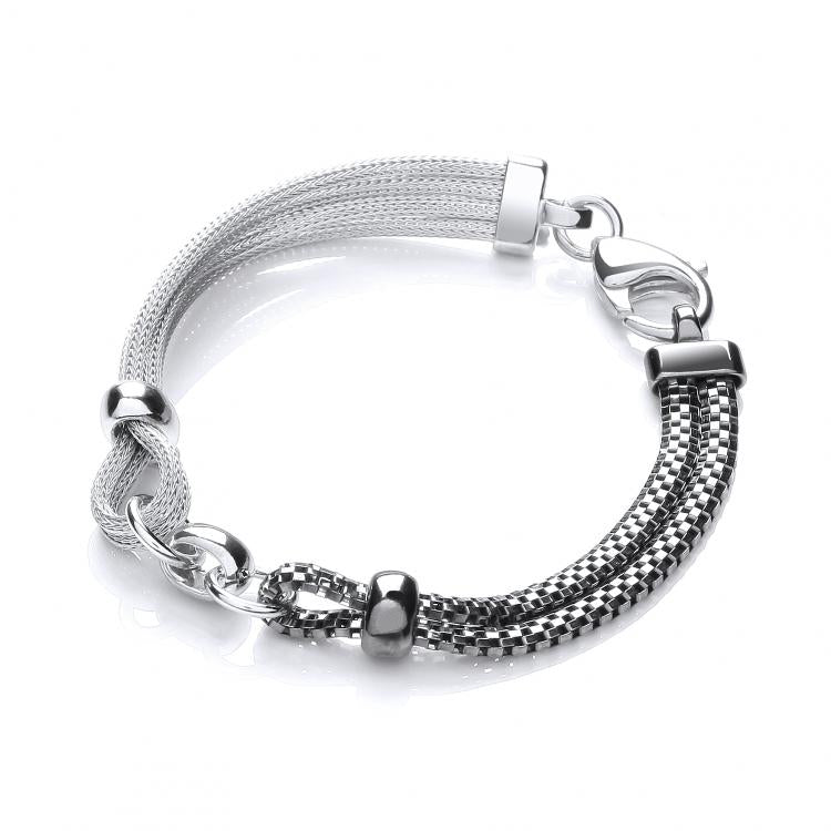 J-JAZ 925 Sterling Silver Ruthenium & Silver Mesh Bracelet Rope Design