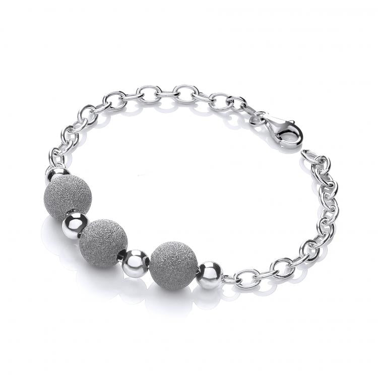 925 Sterling Silver with Three Moondust Beads Bracelet J-Jaz