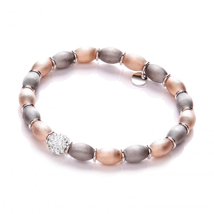 J-JAZ 925 Sterling Silver Rose & Ruthenium Plated with Crystal Bead Bracelet