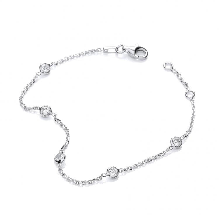 925 Sterling Silver Rubover 5 Cz's Bracelet 7"