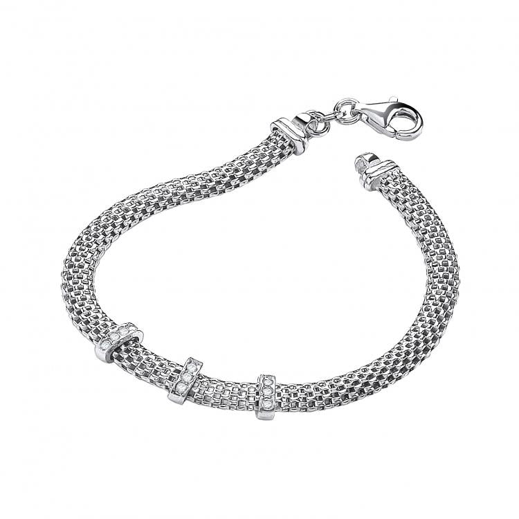 J-JAZ 925 Sterling Silver Mesh with Cz's 7"/19cm Bracelet