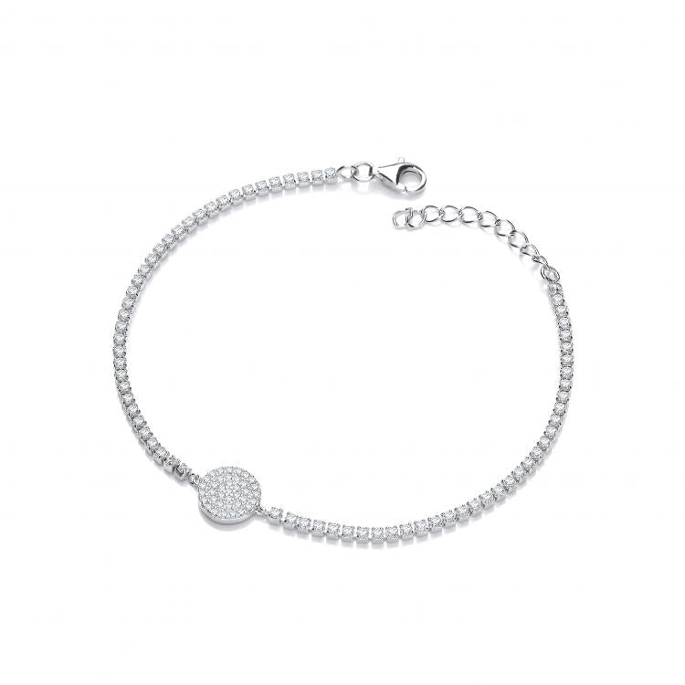 925 Sterling Silver Bracelet with Pave Round Pendant J-Jaz