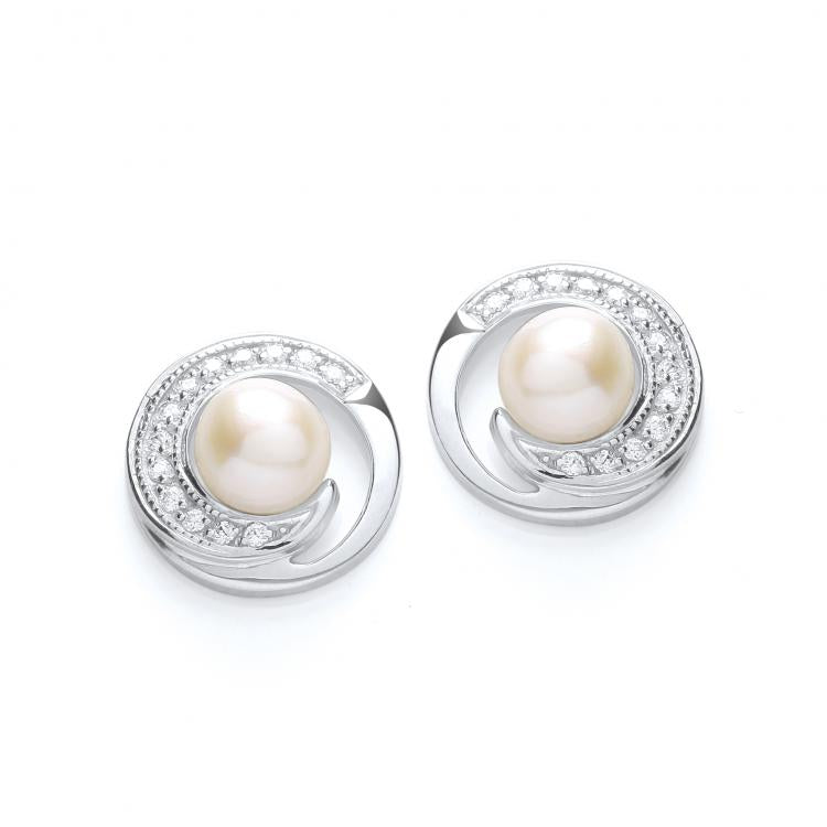 925 Sterling Silver Micro Pave' Fancy Stud Fresh water Pearl Earrings