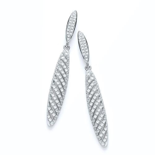 925 Sterling Silver Micro Pave' Fancy Long Drop Earrings