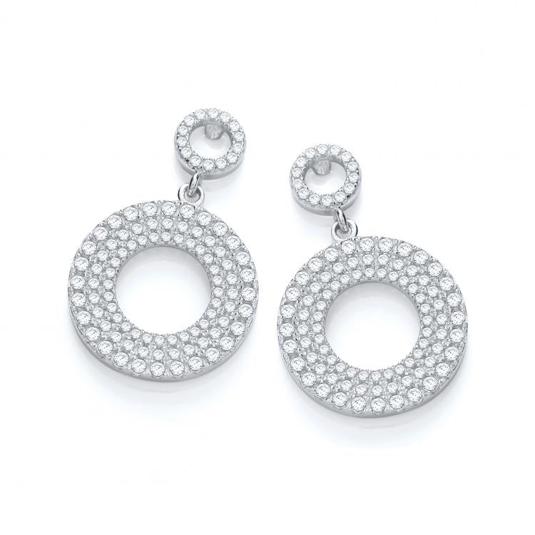 925 Sterling Silver Micro Pave' Fancy Circle Drop Earrings