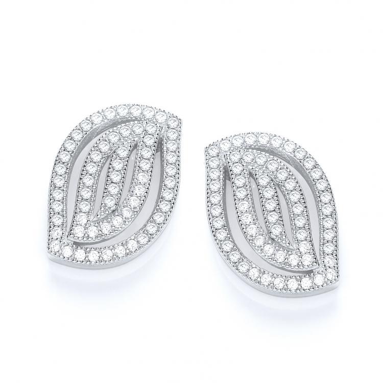 925 Sterling Silver Micro Pave' Open Fancy Stud Earrings