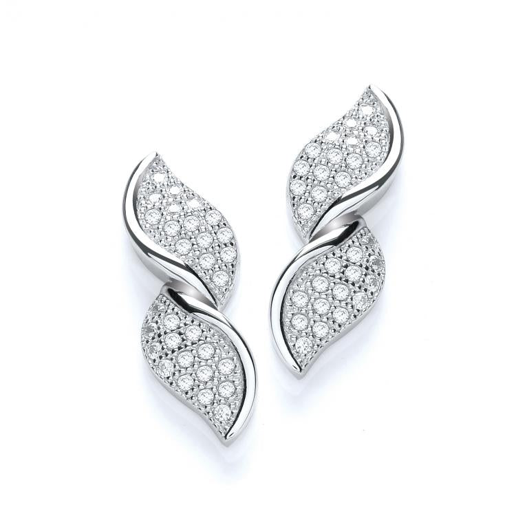 925 Sterling Silver Micro Pave' Fancy Twist Stud Earrings